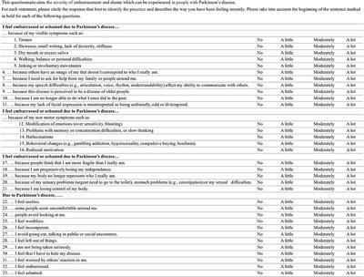 Embarrassment and Shame in People With Parkinson's Disease: A New Tool for Self-Assessment